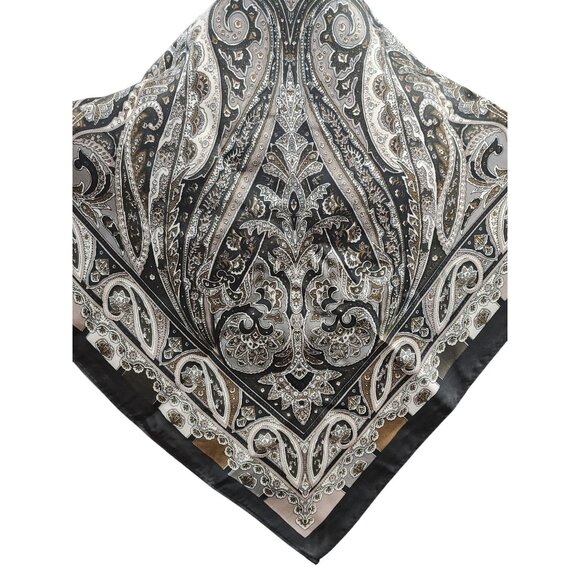 Paisley Print Square Scarf Black/Brown 27x27 Western Wild Rag - Picture 2 of 13